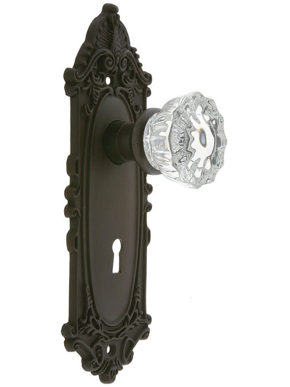 Largo Design Mortise Lock Set With Fluted Crystal Door Knobs in Oil Rubbed Bronze.